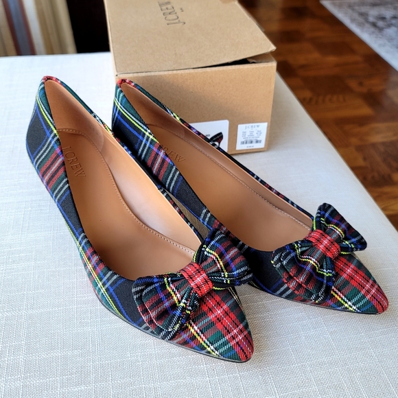 NEW! J. Crew Esme Black Plaid Tartan Kitten Heels Pump with Bow NWT - Picture 4 of 7